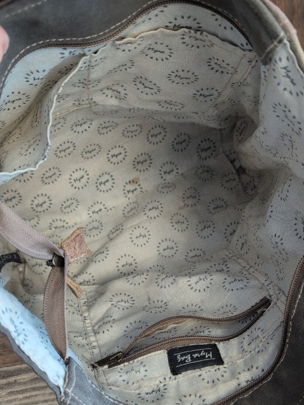 Myra Bag Brown and Tan Floral Side Canvas Leather Tote Shoulder Bag 860A - Picture 7 of 10